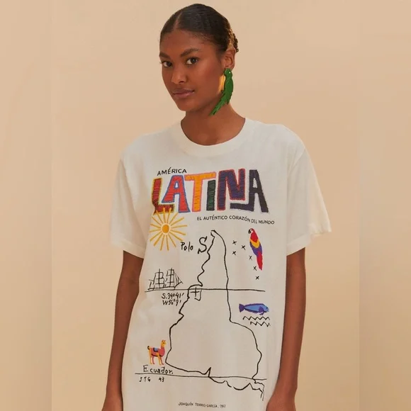 FARM Rio White Tee America Latina Off White Relaxed. - Picture 1 of 7